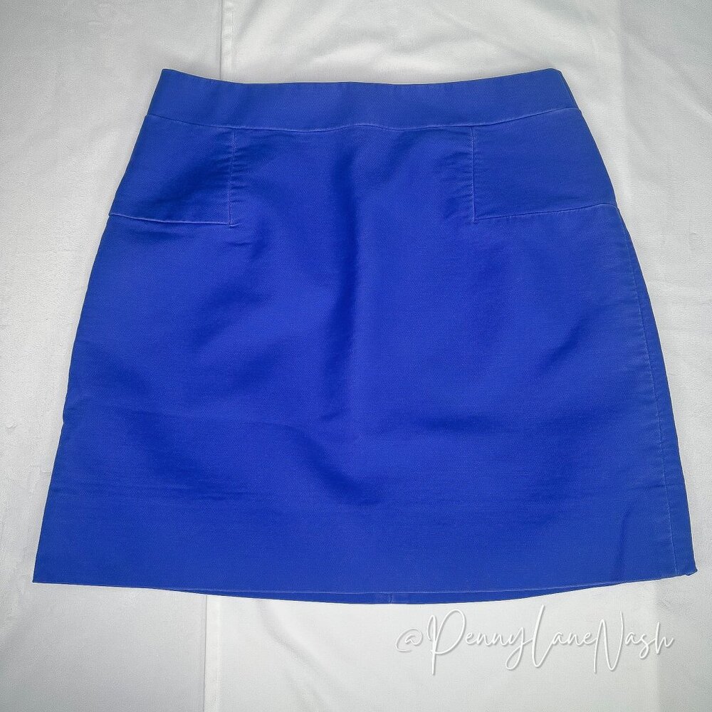 J.Crew Double Serge Cotton A Line Mini Skirt Size 4 Brilliant Blue - Picture 2 of 10
